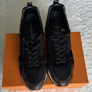Authentic Louis Vuitton Run Away Sneakers Black Mesh & Monogram Canvas LV Shoes